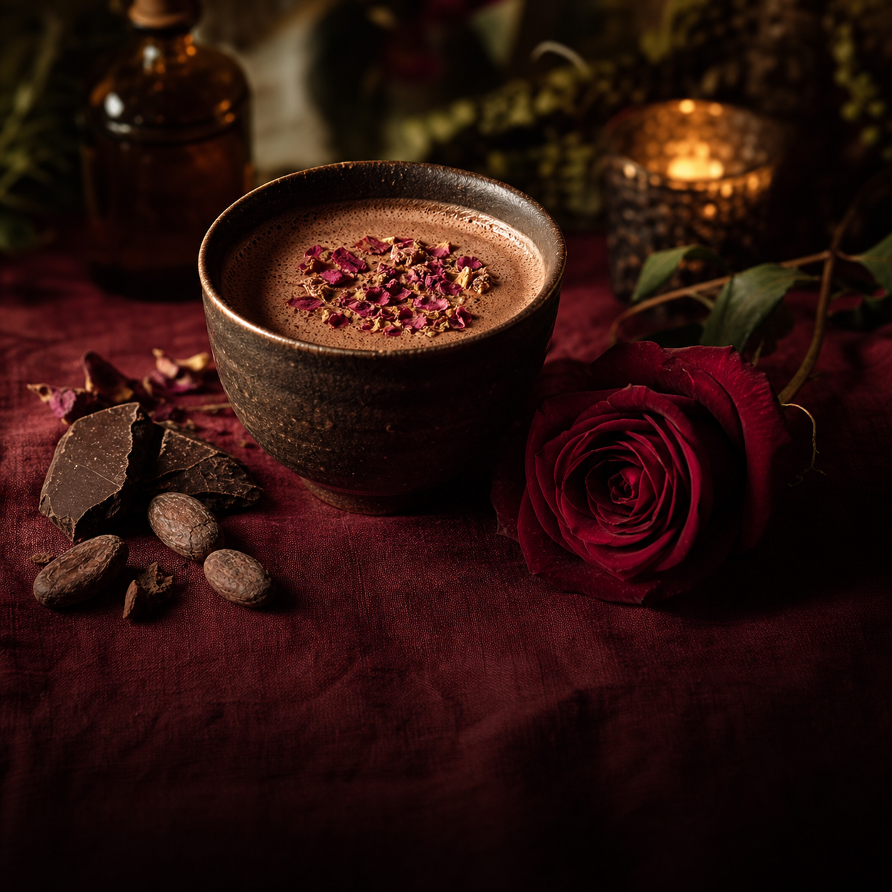 Cacau artesanal com pétalas de rosas da Felina Flor